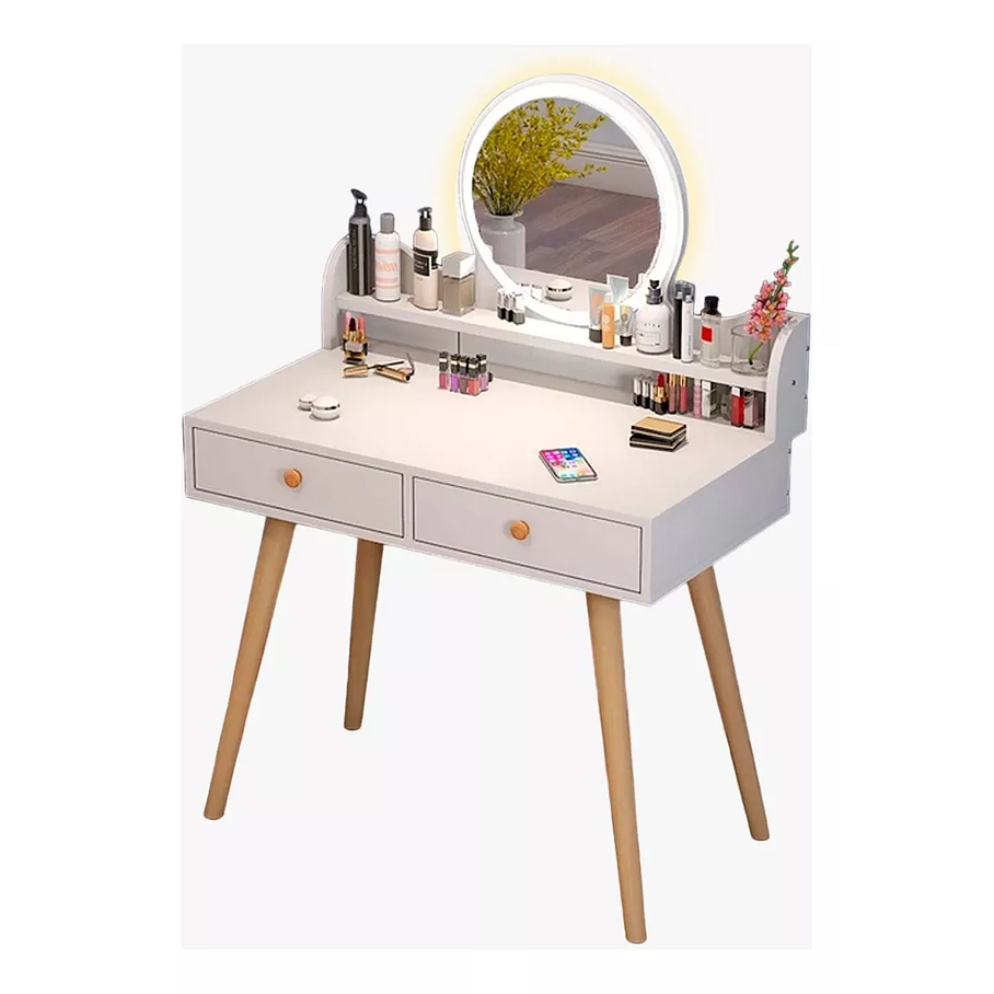 Tocador Minimalista 2 Cajones Espejo Con Luz 1