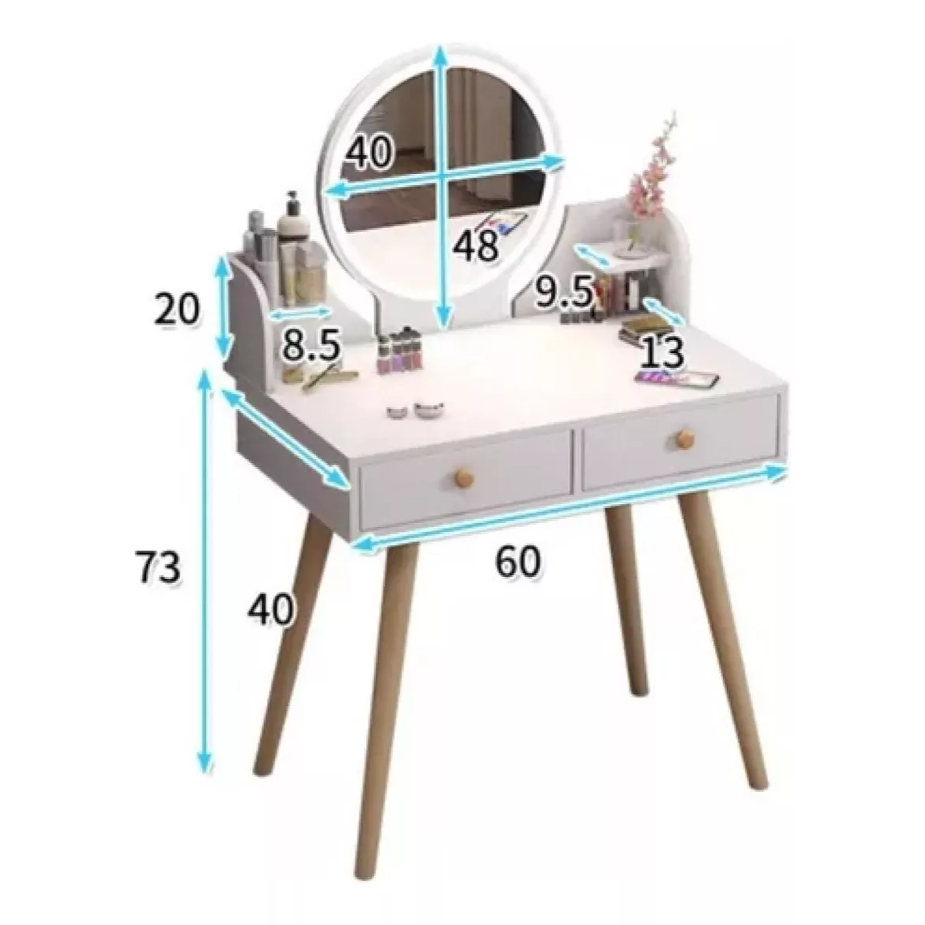 Tocador Minimalista 2 Cajones Espejo Con Luz 2