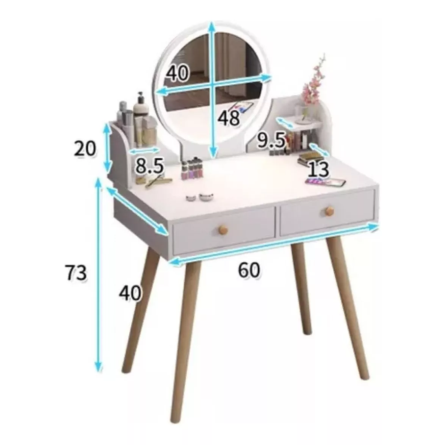 Tocador Minimalista 2 Cajones Espejo Con Luz 2