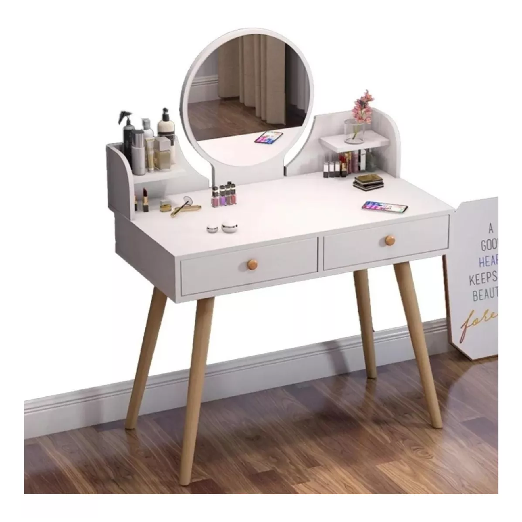 Tocador Minimalista 2 Cajones Espejo Con Luz 3