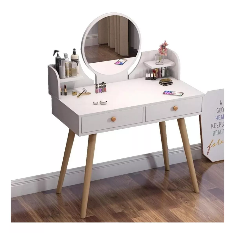 Tocador Minimalista 2 Cajones Espejo Con Luz 3