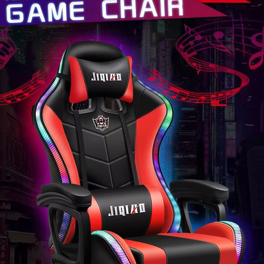 Silla Gamer Con Luz Rgb Reposapiés Y Masajeador Reclinable C  4