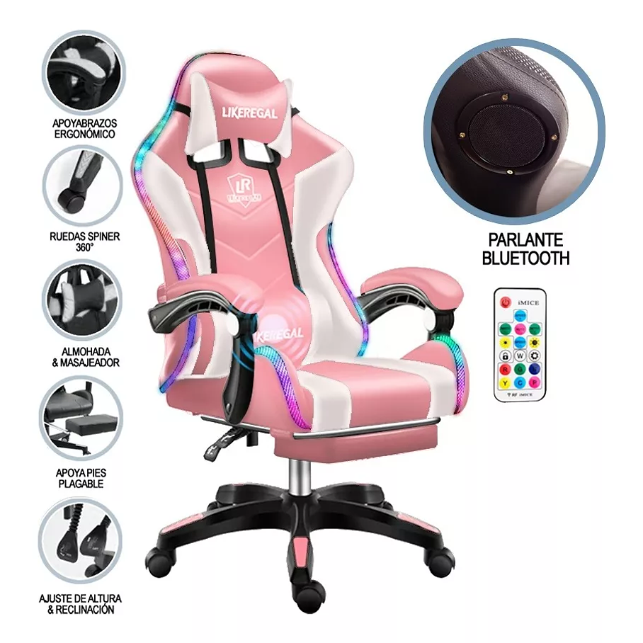Silla Gamer Con Luz Rgb Reposapiés Y Masajeador Reclinable C  11