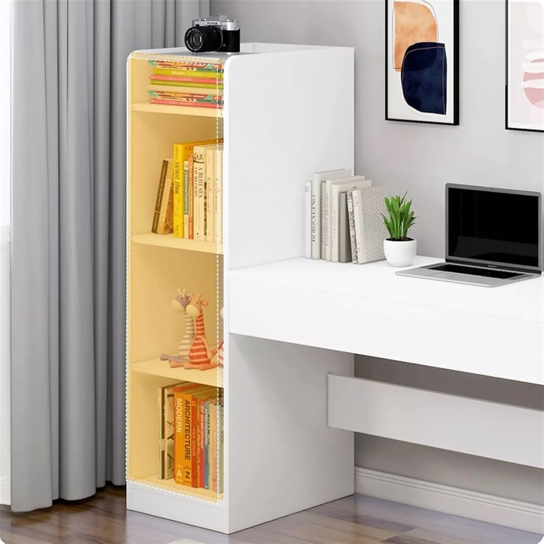 Escritorio De Estudio Moderno Blanco Con Repisa 3