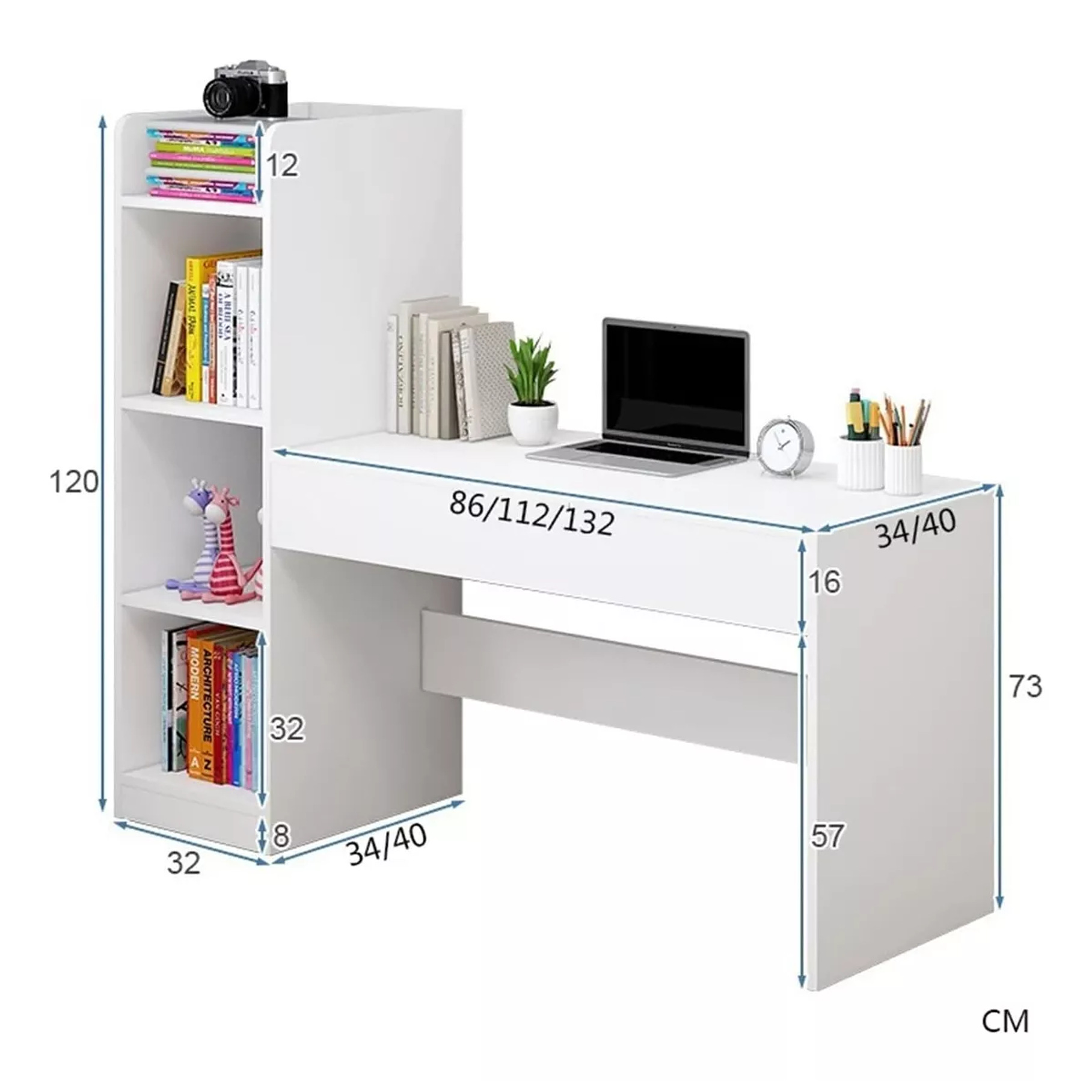 Escritorio De Estudio Moderno Blanco Con Repisa 5