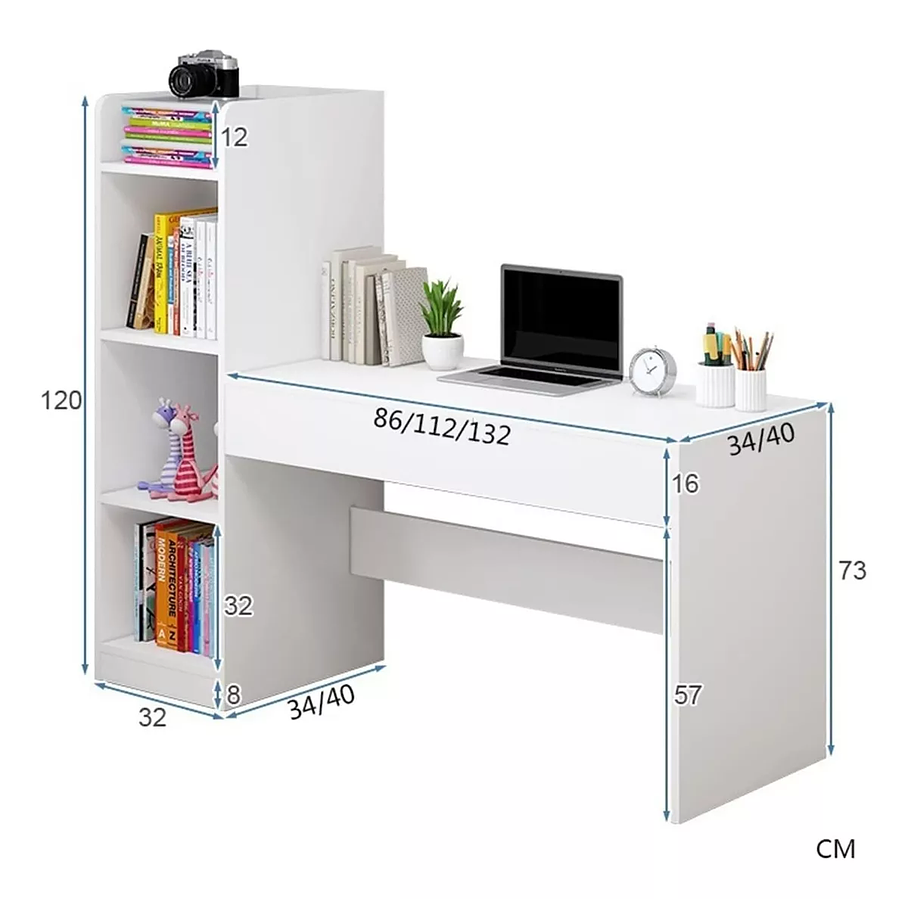 Escritorio De Estudio Moderno Blanco Con Repisa 5