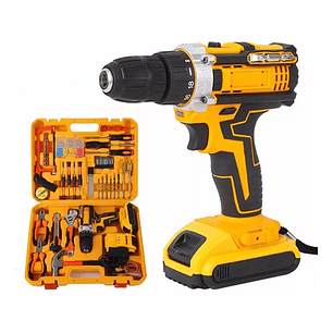 Taladro Destornillador Inalámbrico Con Kit Herramientas 28w Color Amarillo Frecuencia 59-80