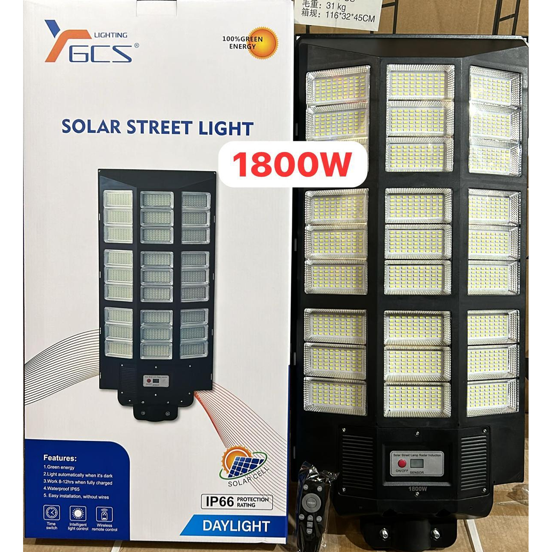 Pack 2 Foco Solar Posta De Calle De 1800W Para Exteriores  Estacionamientos, Comercios, Canchas Deportivas 5