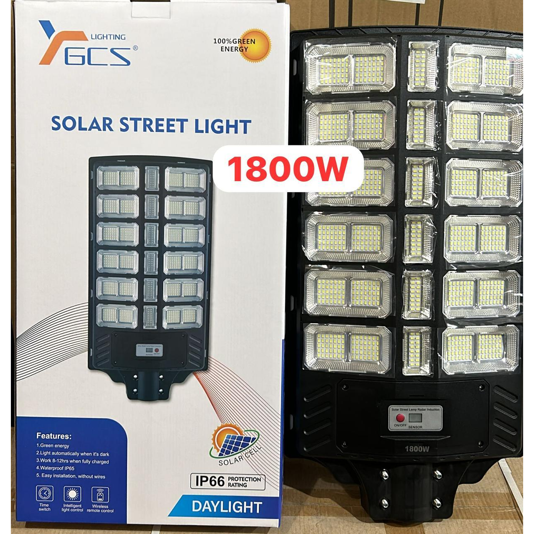 Pack 2 Foco Solar Posta 1800W Para Estacionamientos, Canchas, Calles, Patios, Muelle 2