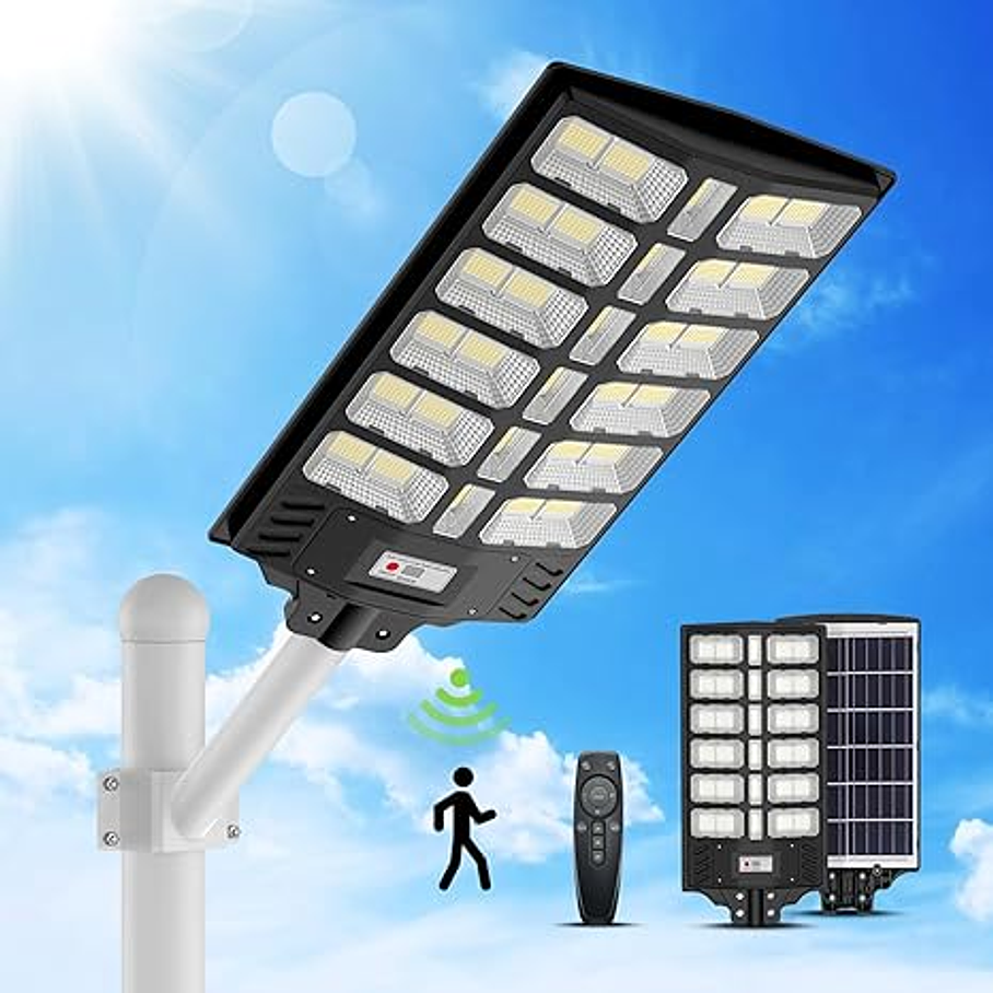 Pack 2 Foco Solar Posta 1800W Para Estacionamientos, Canchas, Calles, Patios, Muelle 7