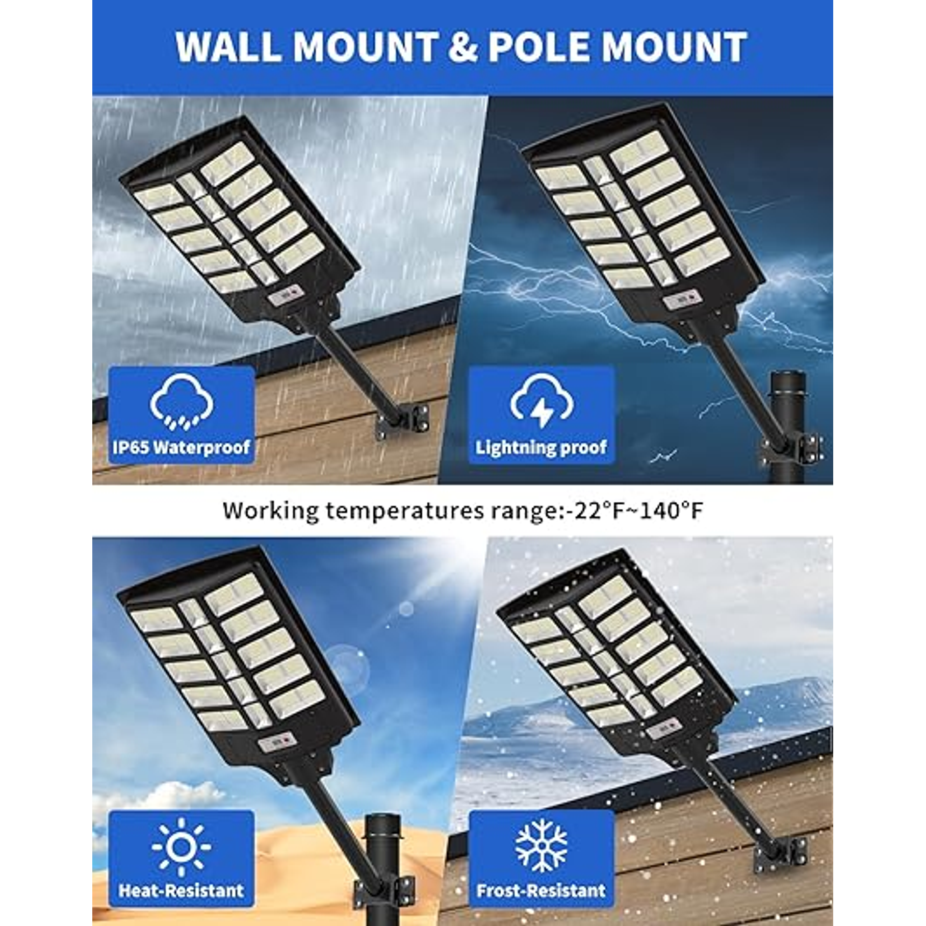 Foco Solar Posta 1200W Para Calles Al Aire Libre, Patios, Garajes, Campos Deportivos, Estacionamientos 7