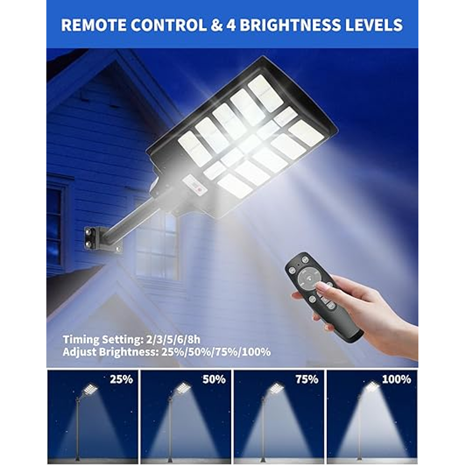 Pack 2 Foco Solar Posta 1200W Para Calles Al Aire Libre, Patios, Garajes, Campos Deportivos, Estacionamientos 2