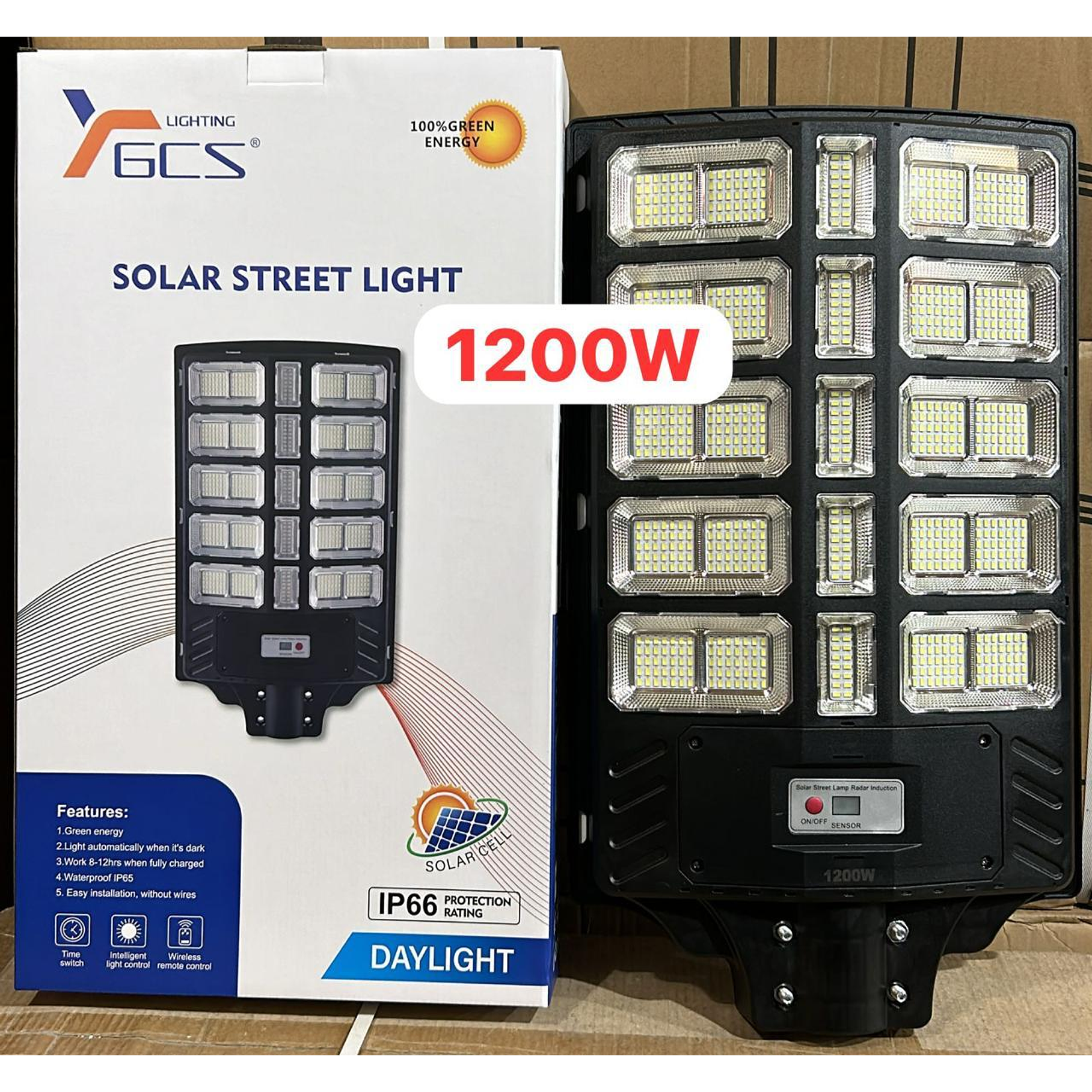 Pack 2 Foco Solar Posta 1200W Para Calles Al Aire Libre, Patios, Garajes, Campos Deportivos, Estacionamientos 8