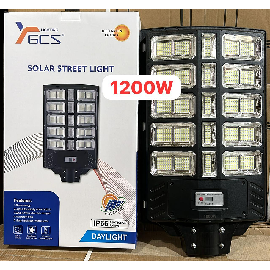 Pack 2 Foco Solar Posta 1200W Para Calles Al Aire Libre, Patios, Garajes, Campos Deportivos, Estacionamientos 8