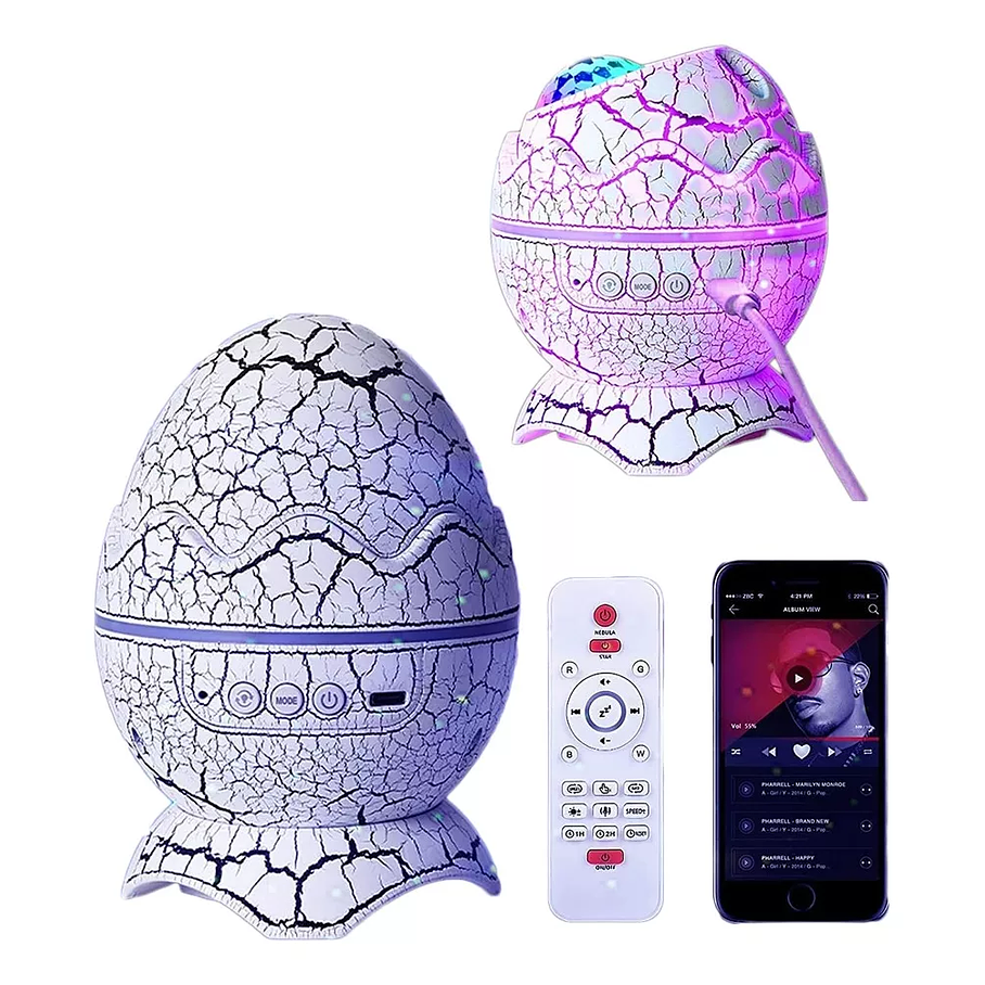Lámpara De Nocturna Proyector De Huevo Dinosaurio Bluetooth 4