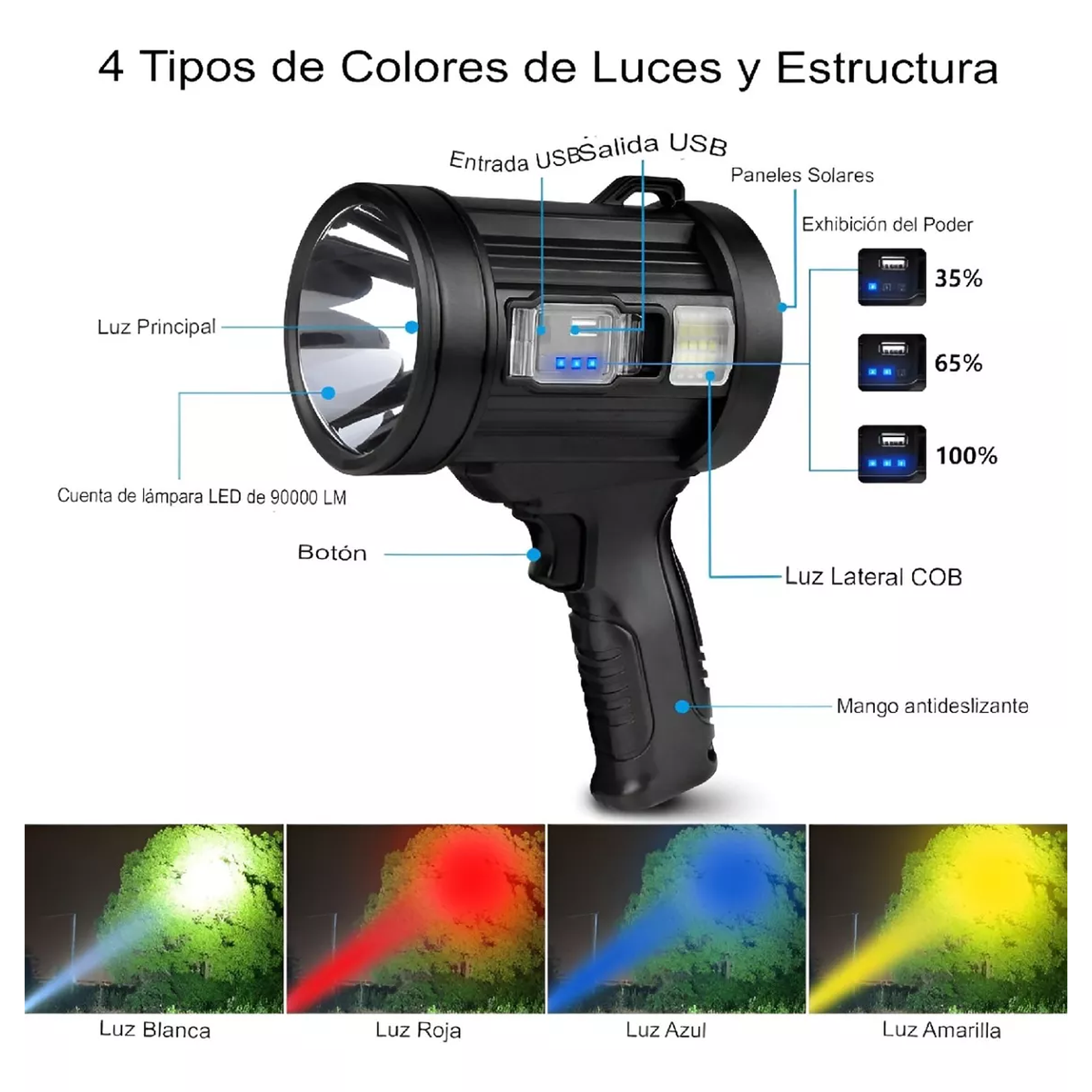 Linterna Led Potente Recargable Camping Lampara Solares 3