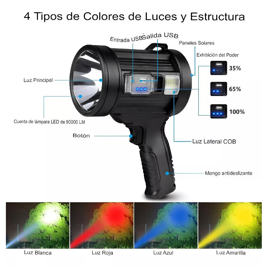 Linterna Led Potente Recargable Camping Lampara Solares 3