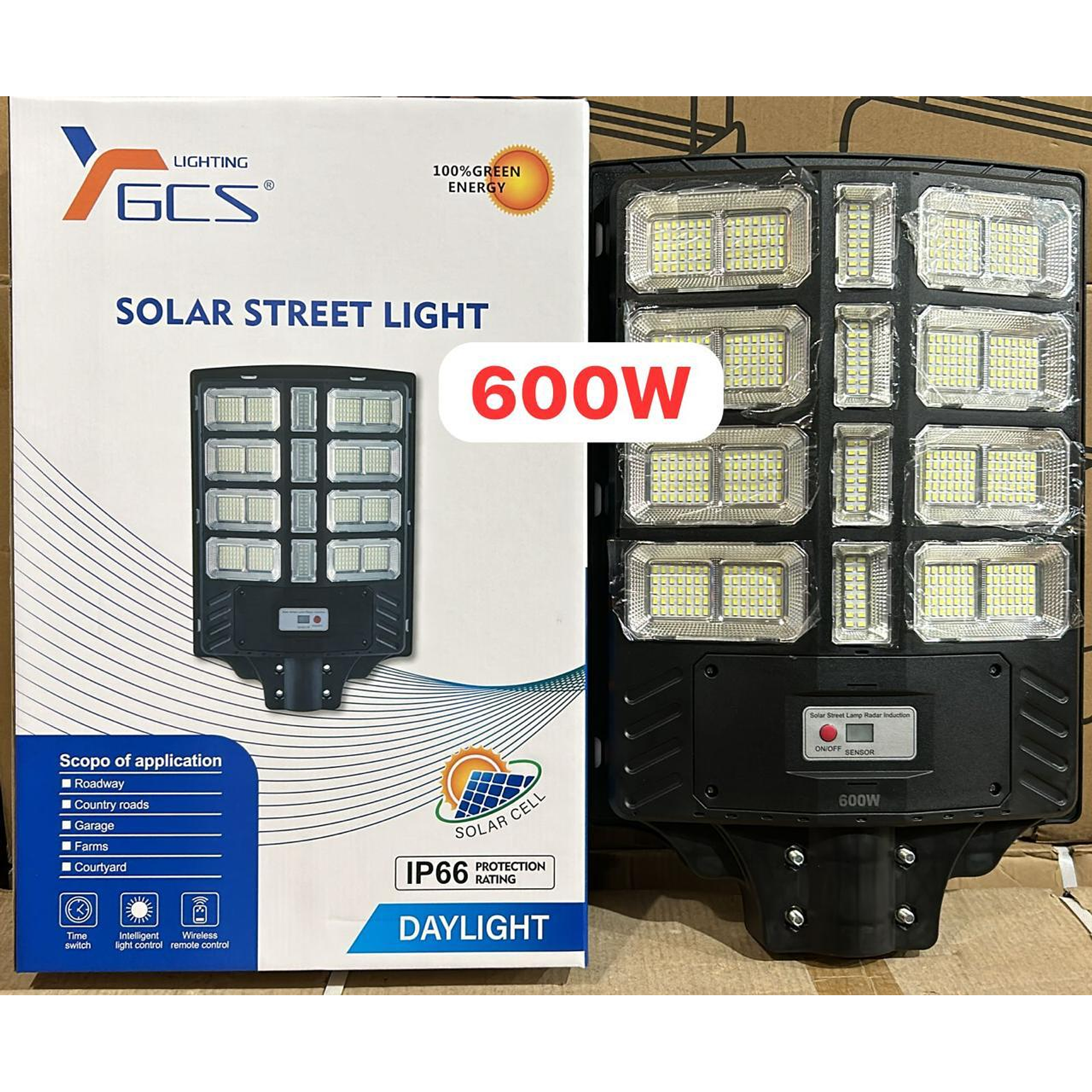Foco solar Postas de calle de 600W para exteriores, luces de estacionamiento comerciales 3