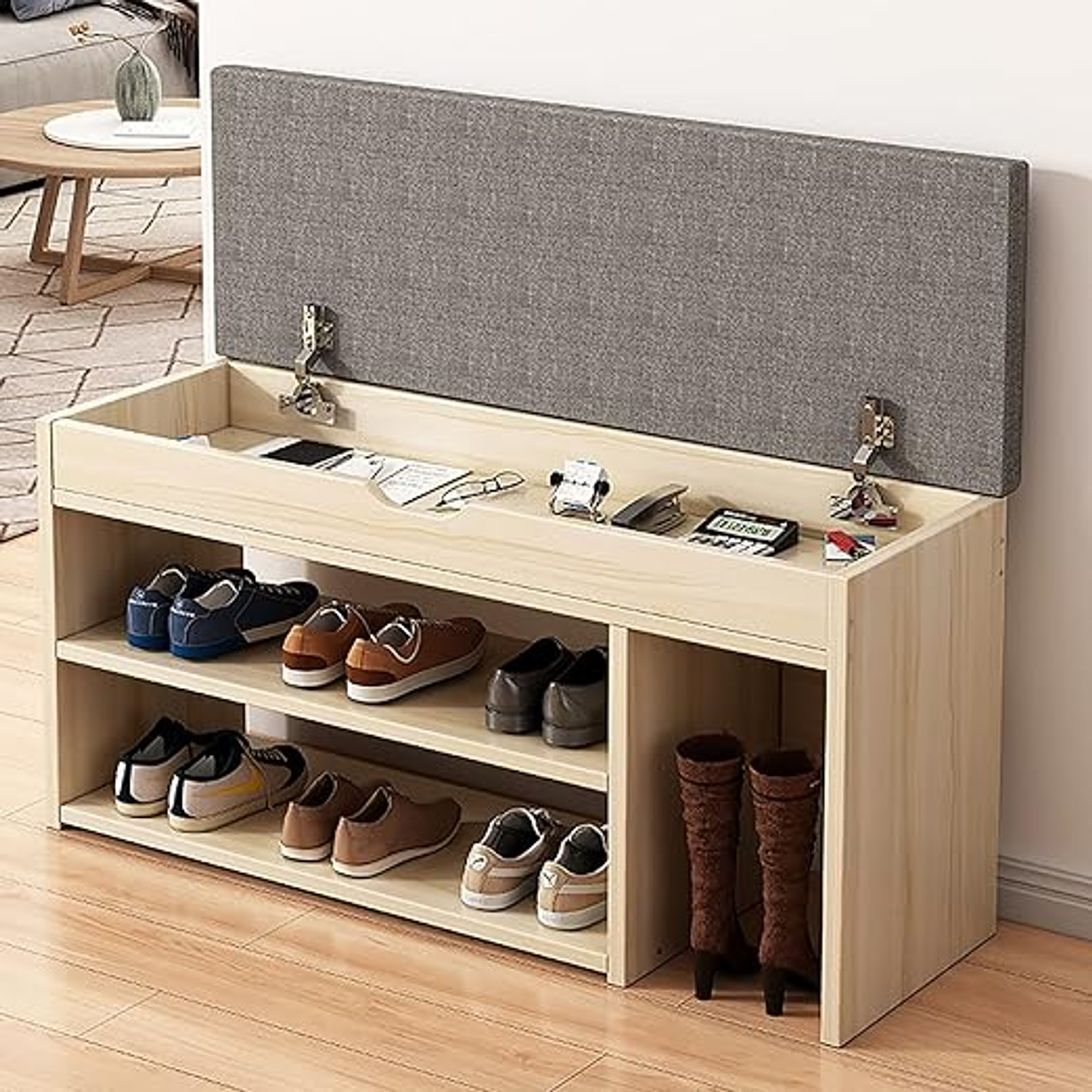 Zapatero De Pie Libre, Taburete Cambiador De Zapatos, Taburete De Puerta Color Sandalo 1