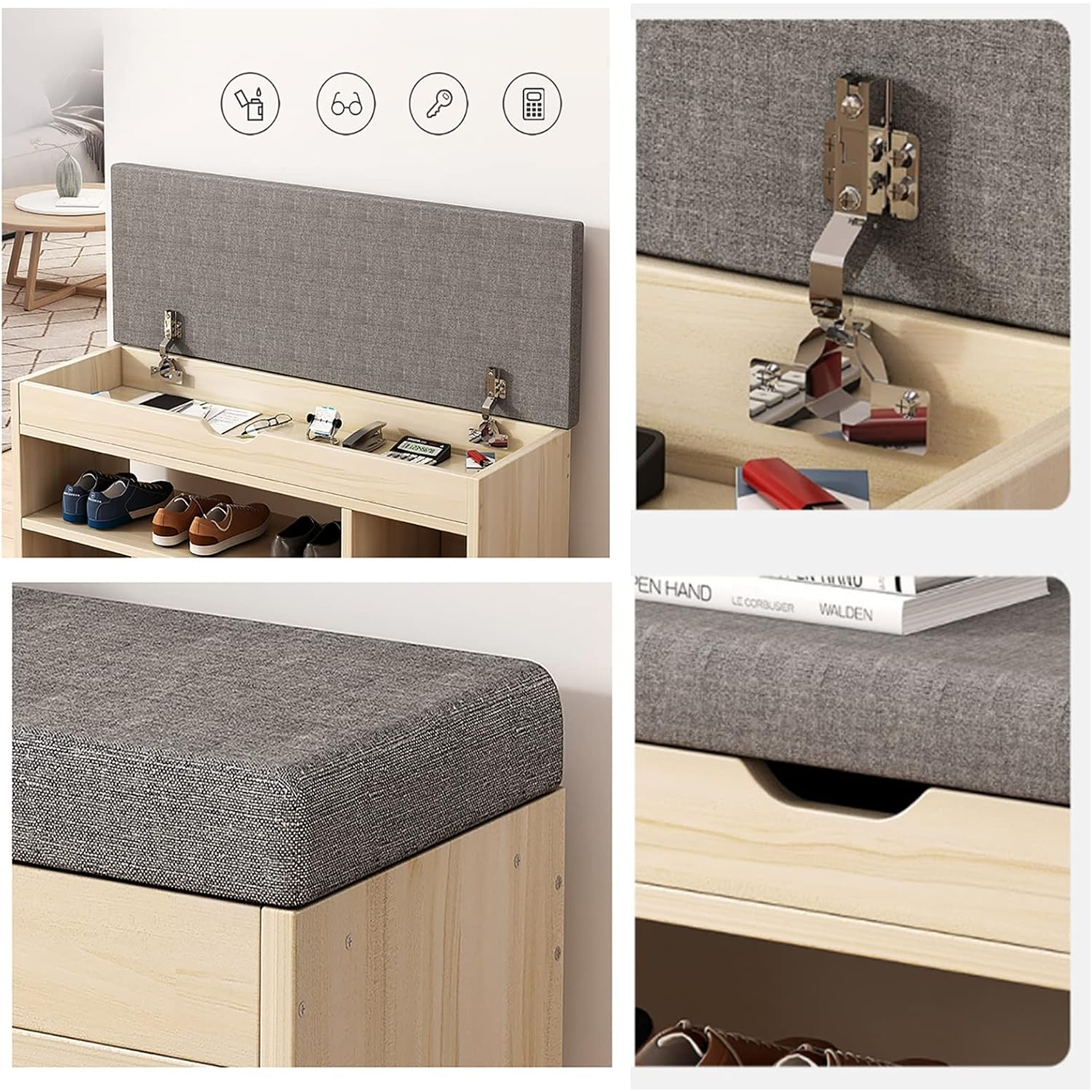 Zapatero De Pie Libre, Taburete Cambiador De Zapatos, Taburete De Puerta Color Sandalo 2