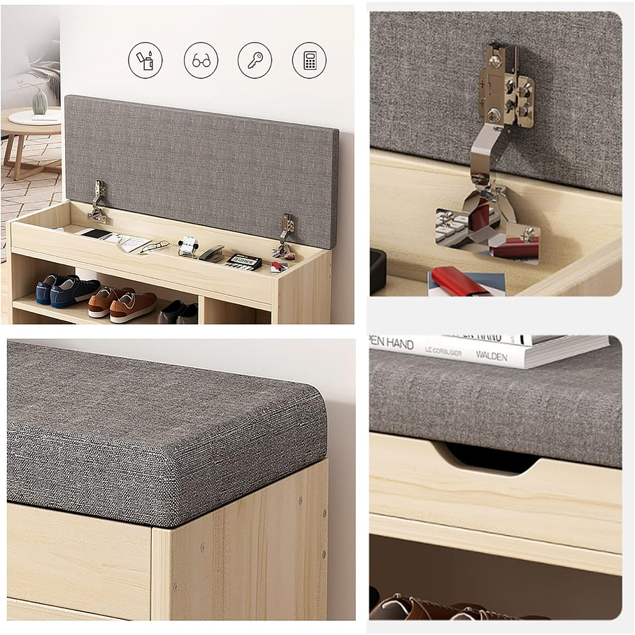 Zapatero De Pie Libre, Taburete Cambiador De Zapatos, Taburete De Puerta Color Sandalo 2