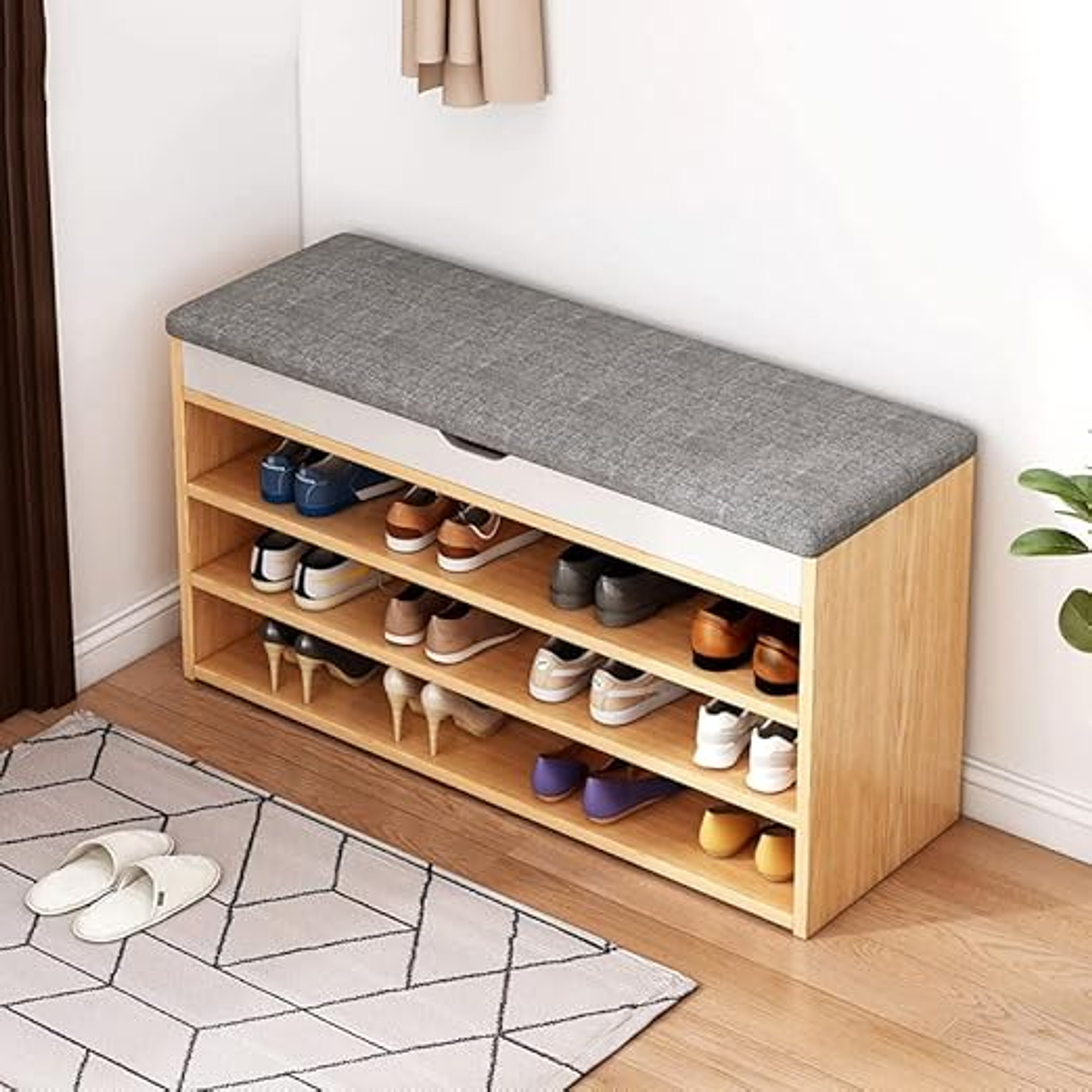 Zapatero De Pie Libre, Taburete Cambiador De Zapatos, Taburete De Puerta Color Sandalo 4