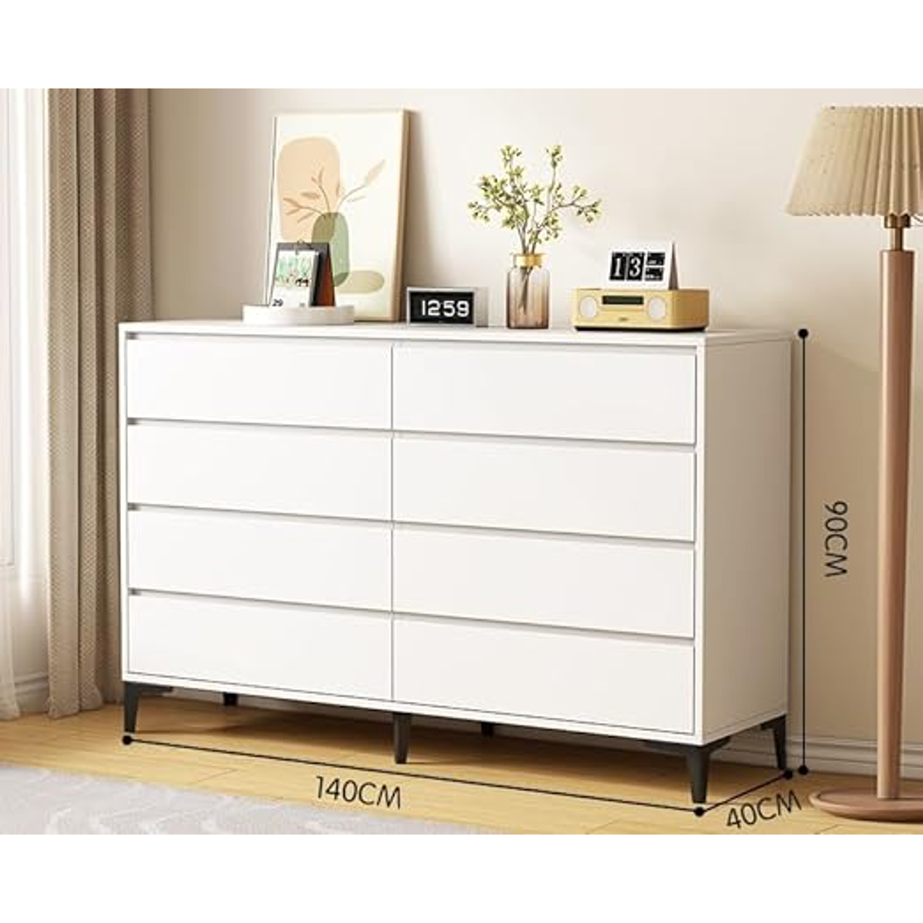 Cómoda 8 Cajones Blanco Mate 140x40X90 2