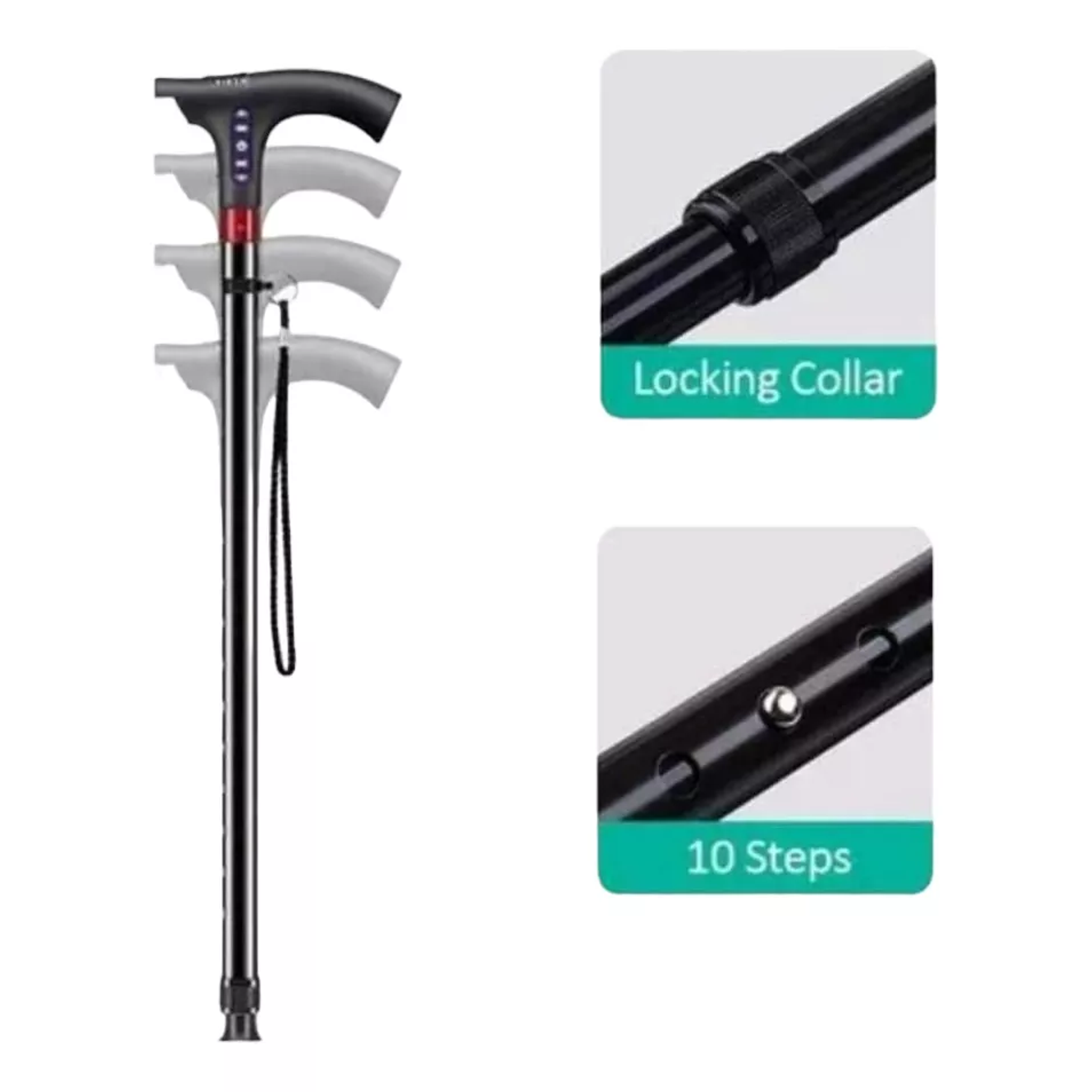 Bastón Ajustable Con Radio Alarma Luz Led 3