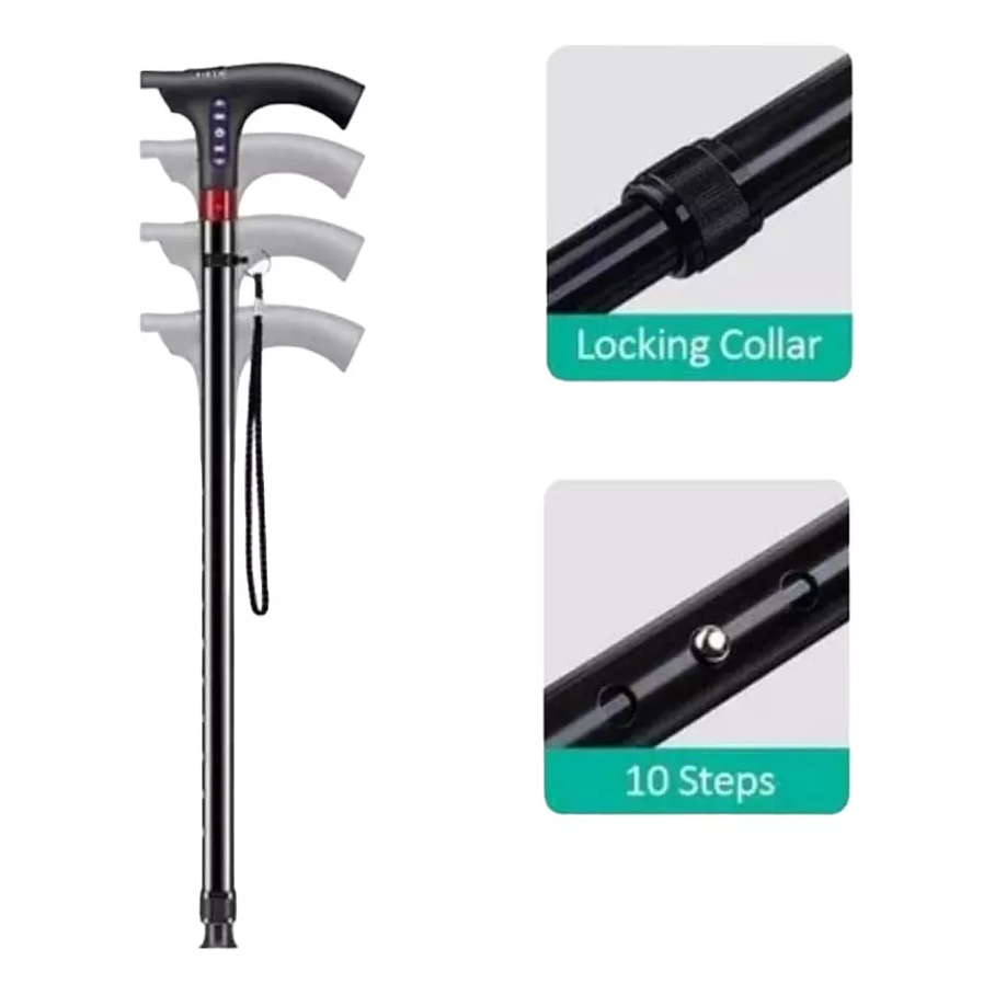 Bastón Ajustable Con Radio Alarma Luz Led 3