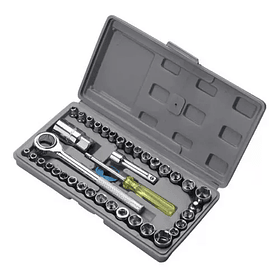 Juego De Dados 40 Piezas Ratchet 1/4 3/8 Métrico Extensión