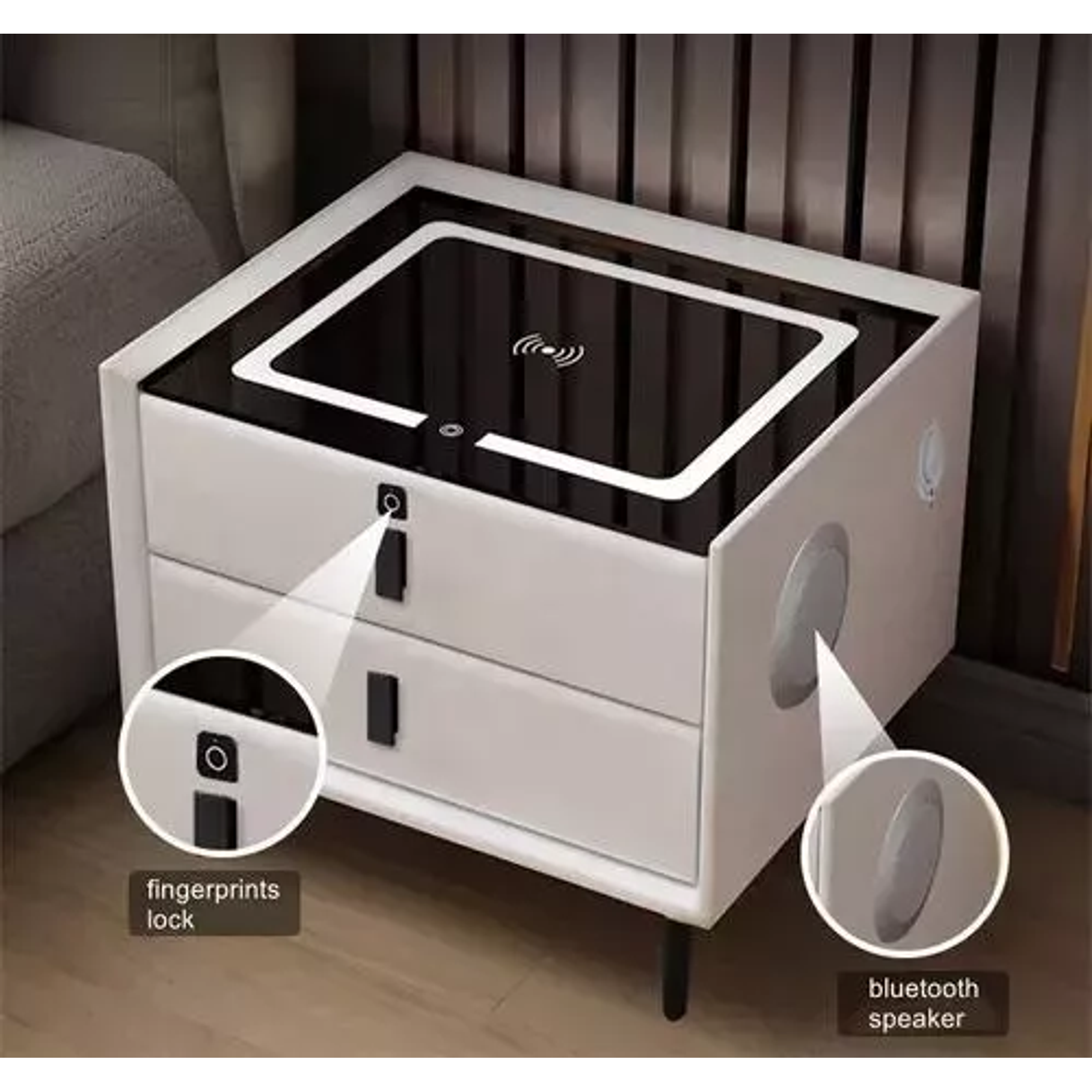 Velador Mesita De Noche Inteligente Con Carga Inalámbrica, Bocina Bluetooth 4