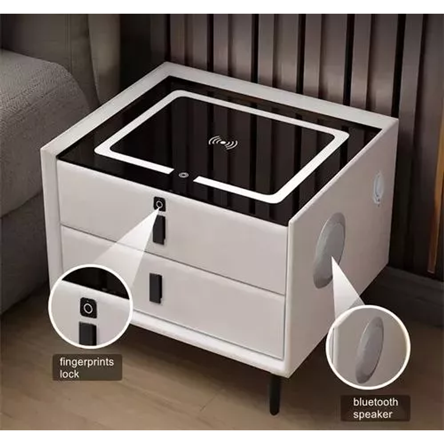 Velador Mesita De Noche Inteligente Con Carga Inalámbrica, Bocina Bluetooth 4