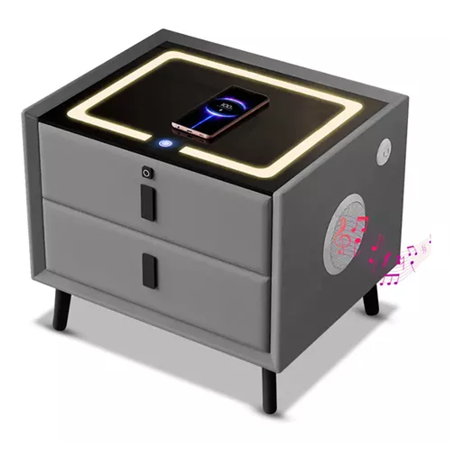 Velador Mesita De Noche Inteligente Con Carga Inalámbrica, Bocina Bluetooth 2
