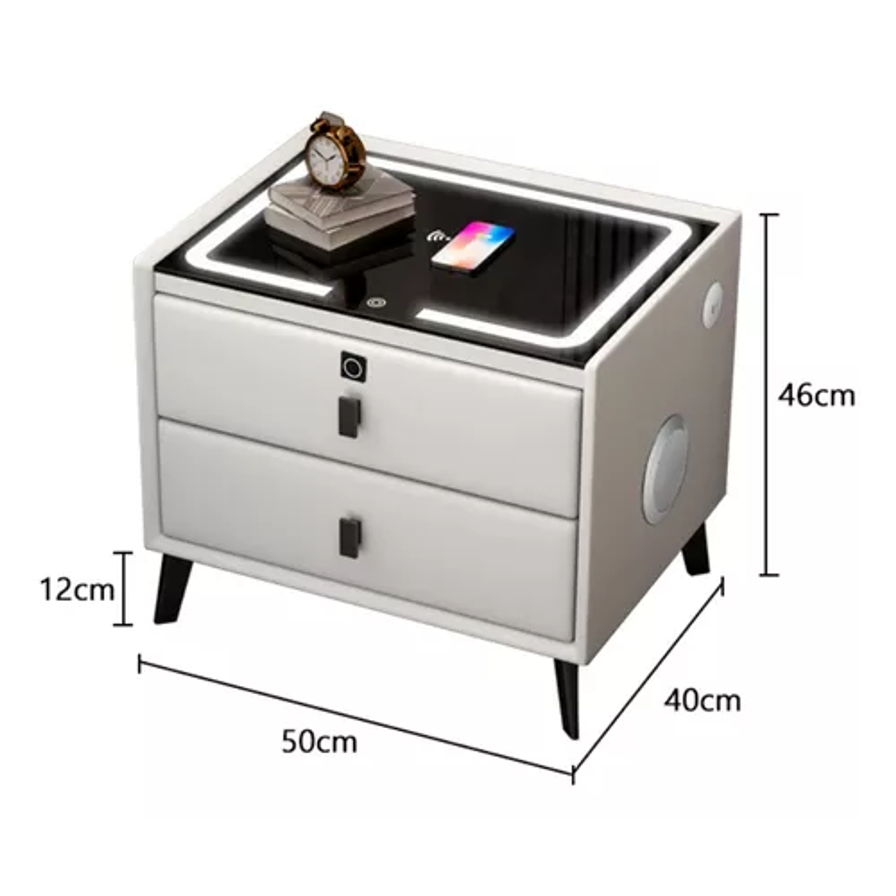 Velador Mesita De Noche Inteligente Con Carga Inalámbrica, Bocina Bluetooth 6