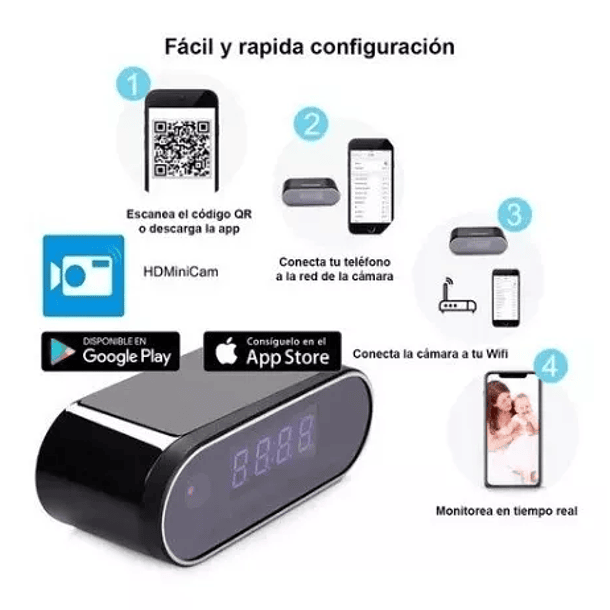 Reloj Despertador Camara Oculta Wifi/4k/Tiempo Real/ 128gb 6