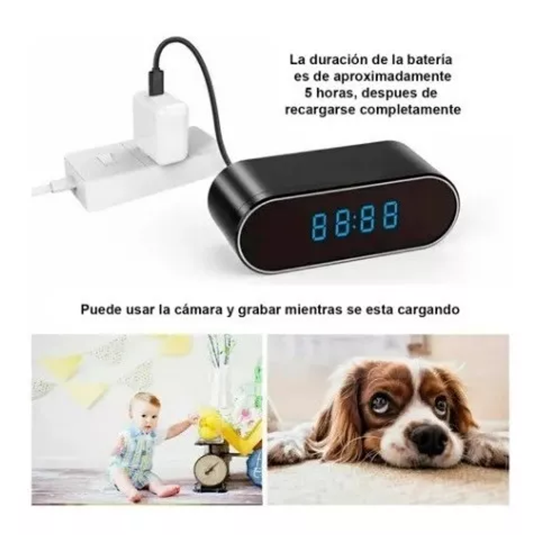 Reloj Despertador Camara Oculta Wifi/4k/Tiempo Real/ 128gb 3