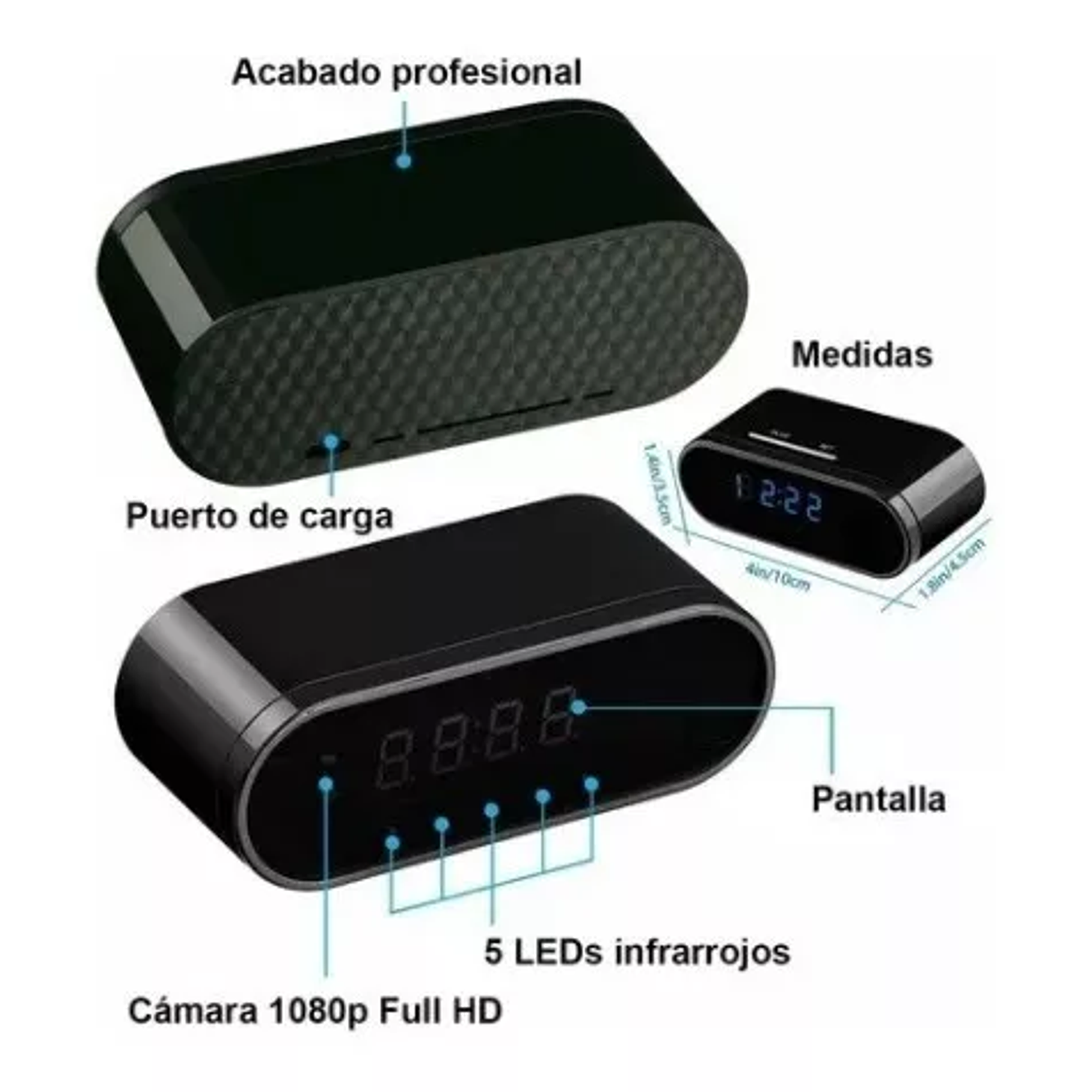 Reloj Despertador Camara Oculta Wifi/4k/Tiempo Real/ 128gb 4