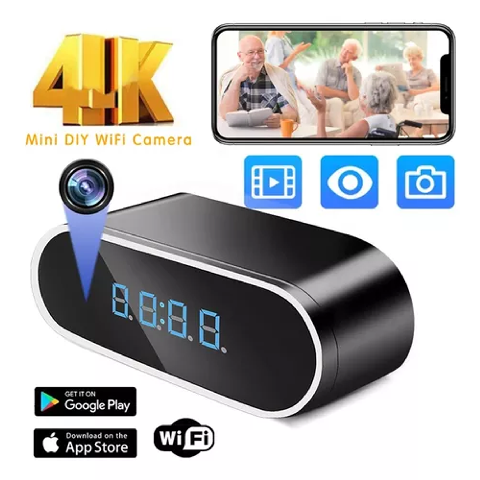 Reloj Despertador Camara Oculta Wifi/4k/Tiempo Real/ 128gb 5
