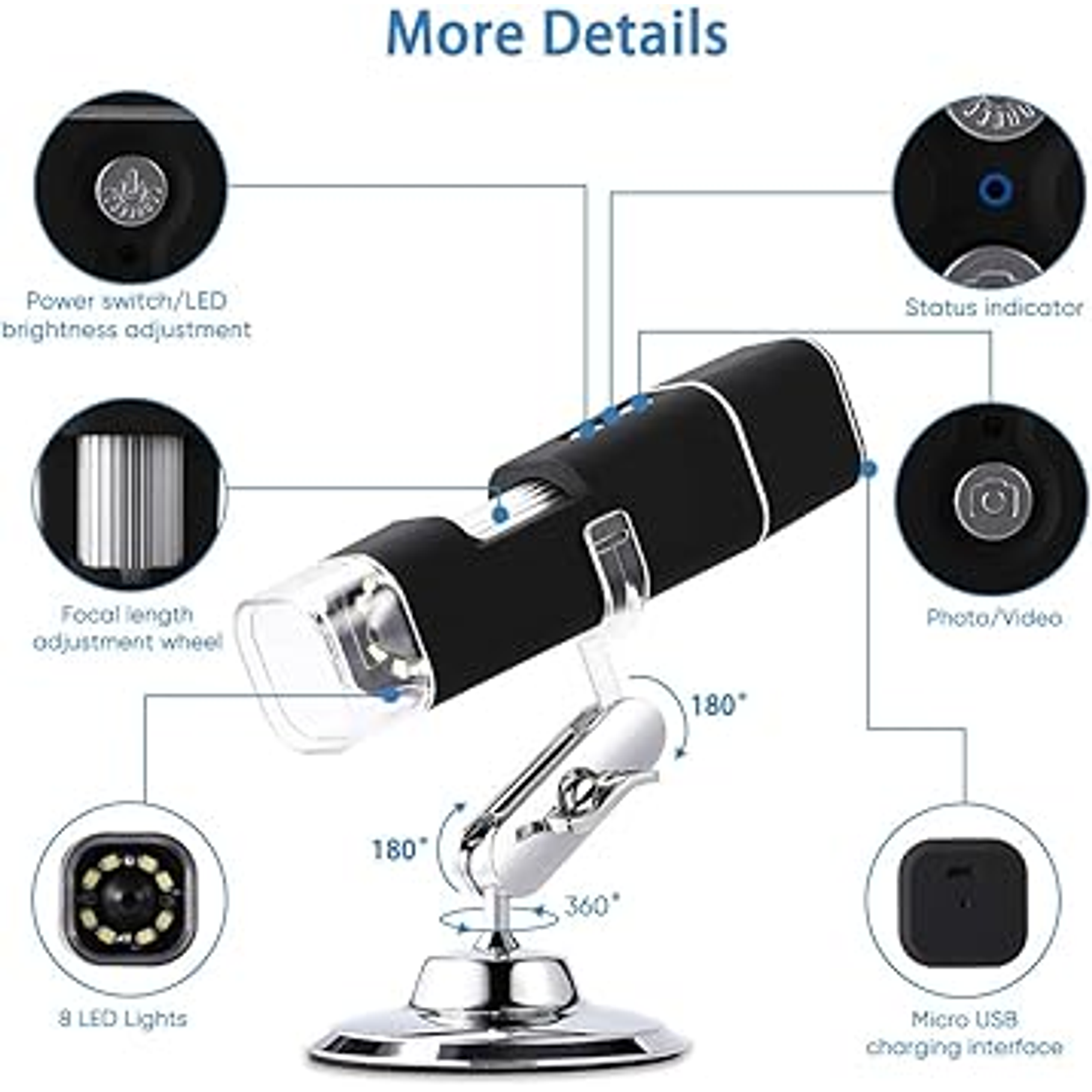 Microscopio Digital USB 8 Luces LED 1000X 3