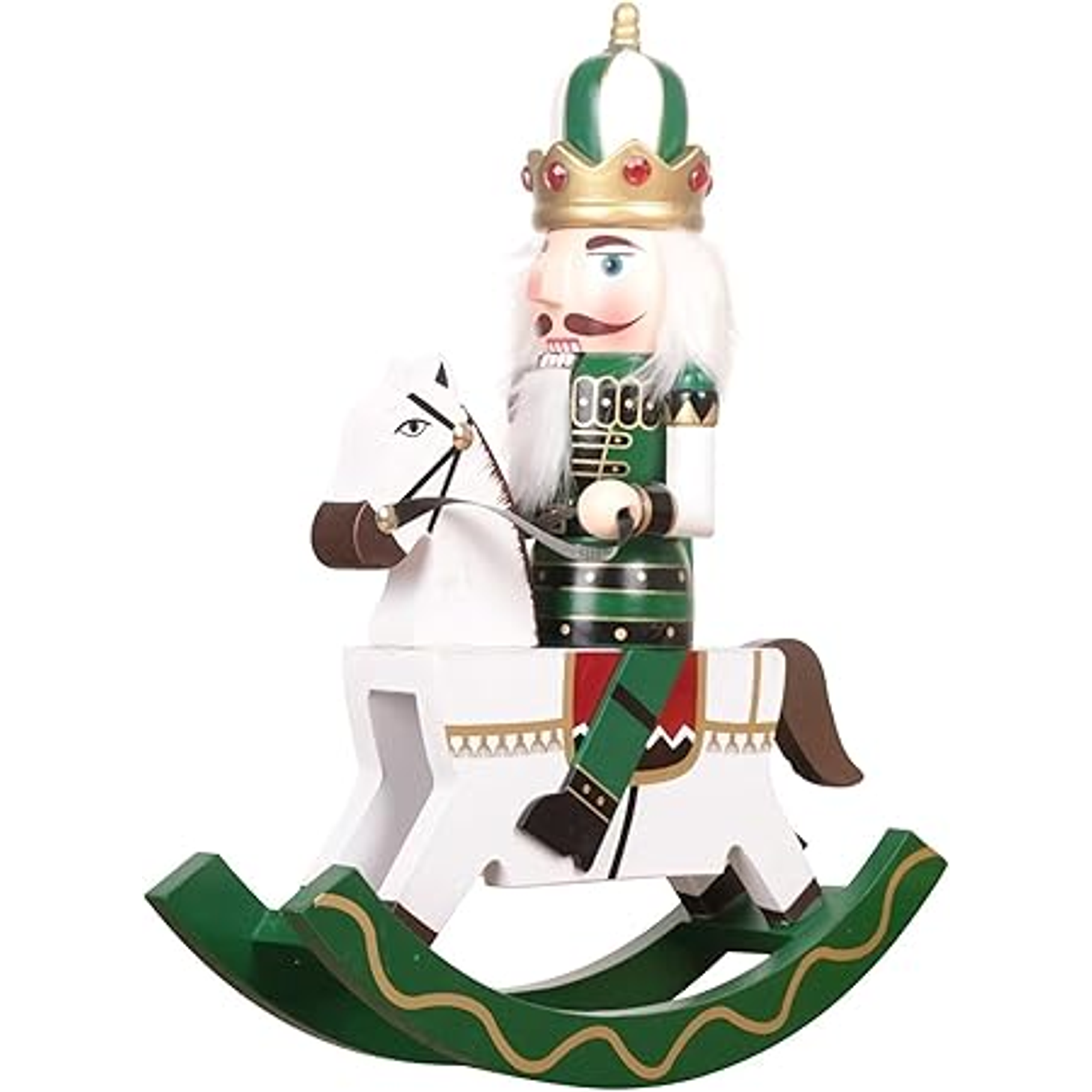 Cascanueces De Navidad En Caballo Mecedor, Elaborado En Madera 2