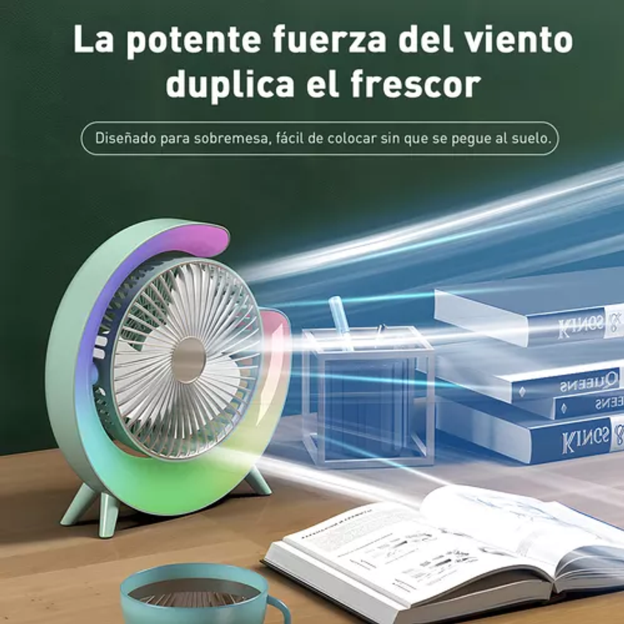 Mini Ventilador De Escritorio Portátil Recargable Usb Con Luz 3
