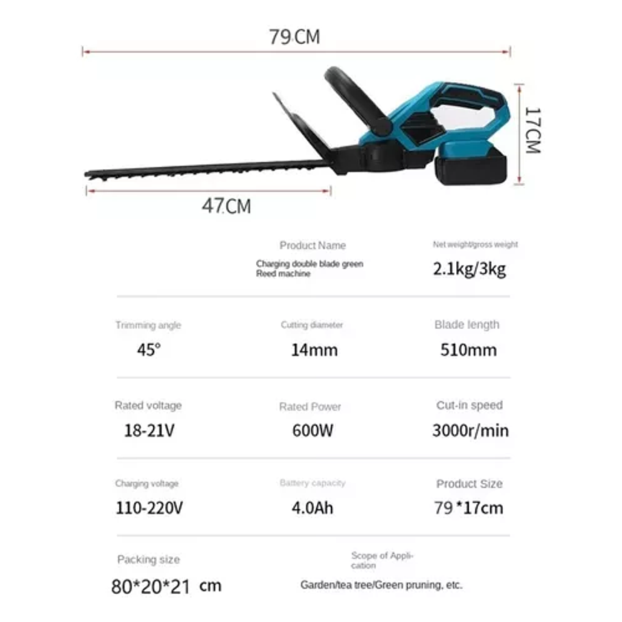 Cortasetos Inalambrico Podadora Pasto Bateria Recargable 48Vf 2