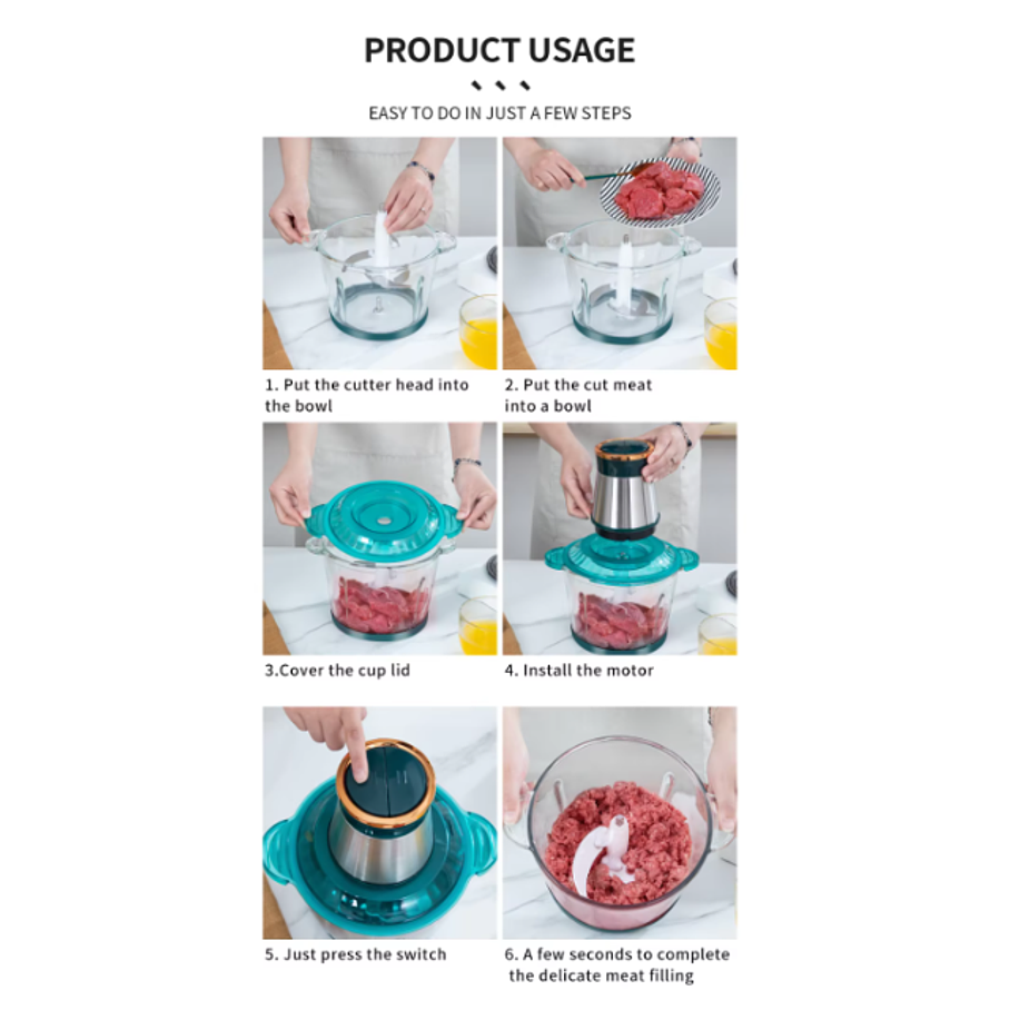 Procesador De Alimentos Hoffmans 2L De Acero Inoxidable y Bowl De Vidrio 6