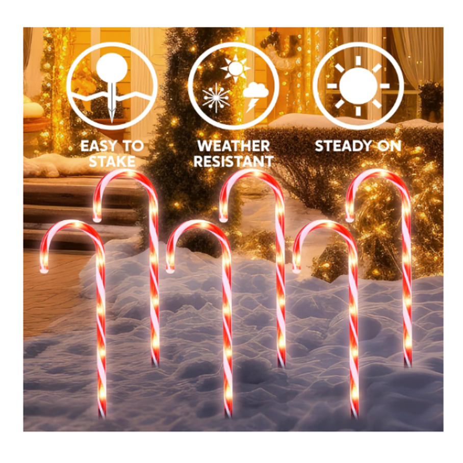 Pack 6 Bastones De Caramelo Grandes Para Exteriores de Navidad  6