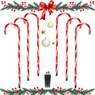 Pack 6 Bastones De Caramelo Grandes Para Exteriores de Navidad con Panel Solar