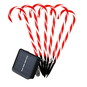 Pack 6 Bastones De Caramelo Grandes Para Exteriores de Navidad con Panel Solar