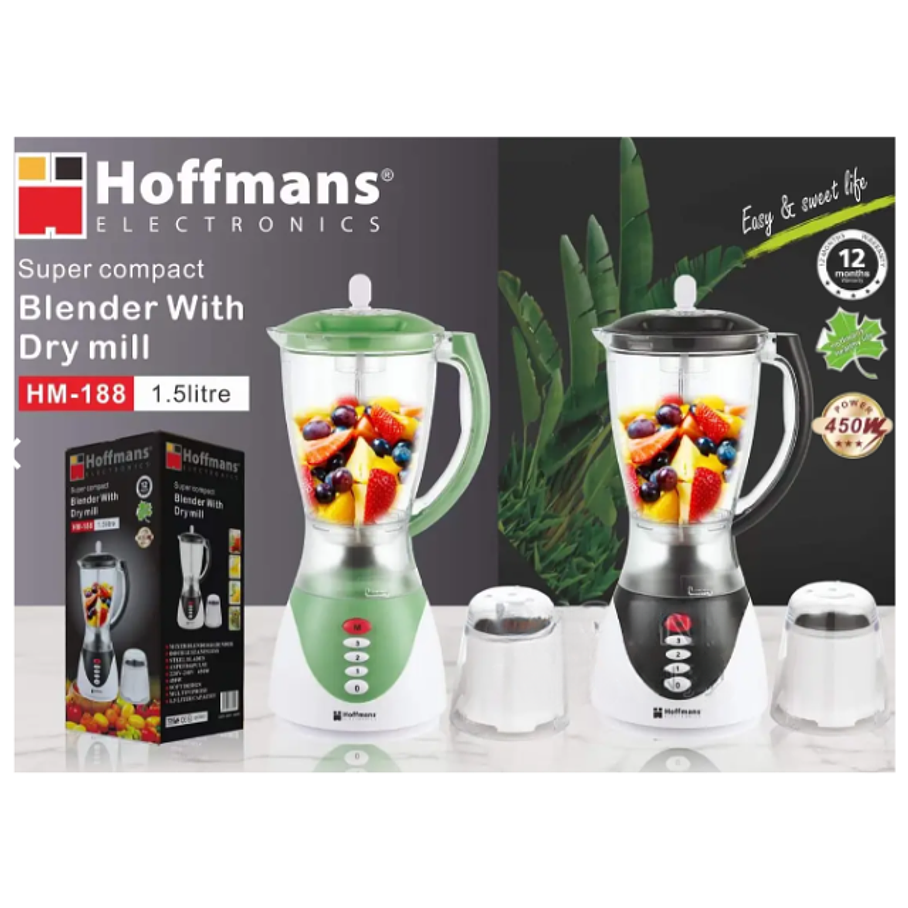 Licuadora Hoffmans Blender With Dry Mill﻿ HM-188 Mezcla Y Tritura 1.5L  5