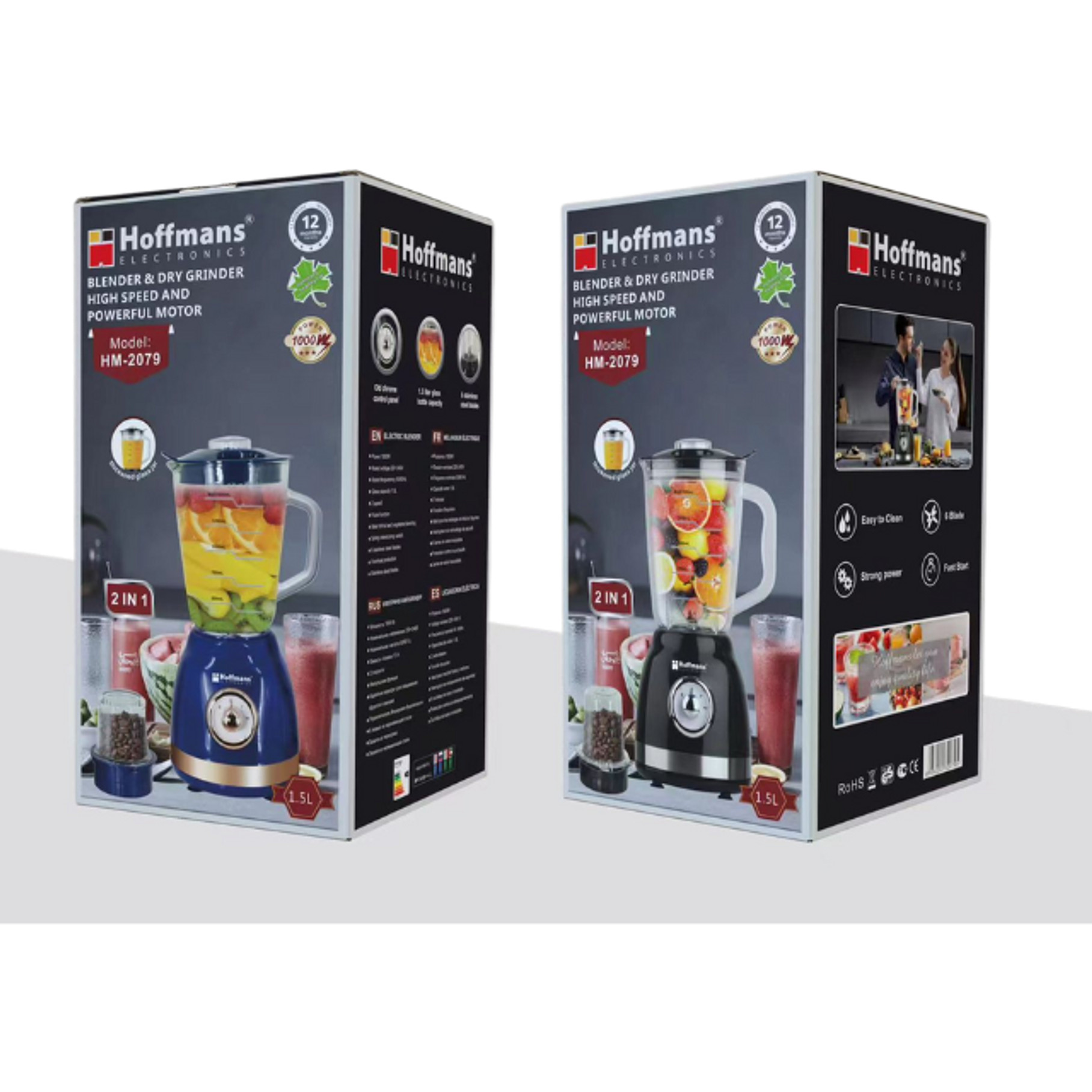 Licuadora Y Molinillo De Vidrio 2 En 1 Hoffmans Hm-2079 1000W 1.5L  4