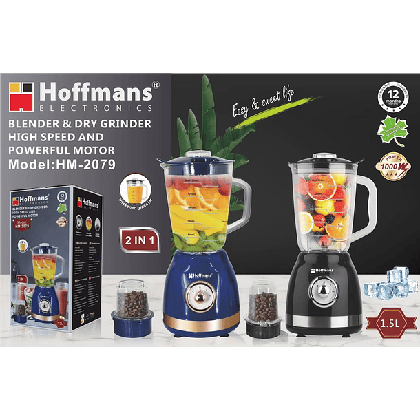 Licuadora Y Molinillo De Vidrio 2 En 1 Hoffmans Hm-2079 1000W 1.5L  5