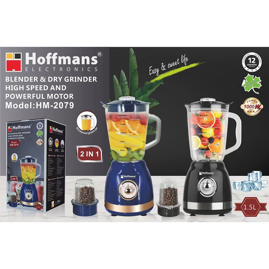 Licuadora Y Molinillo De Vidrio 2 En 1 Hoffmans Hm-2079 1000W 1.5L  5